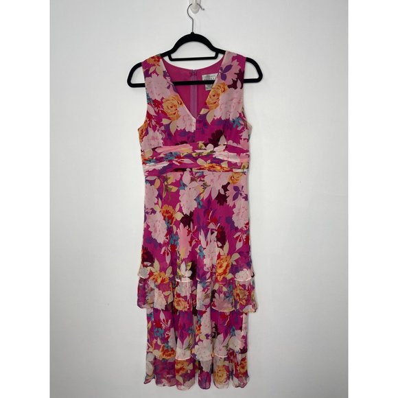 Adrianna Papell Womens Floral Belted Party Midi Dress  Size 10 - Picture 1 of 11